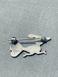 Whimsical Vintage Native American Zuni Turquoise Sterling Silver Roadrunner Pin-Nativo Arts