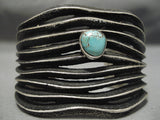 Important Aaron Anderson Vintage Native American Navajo Sterling Silver Turquoise Wave Bracelet-Nativo Arts