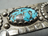 Important Vintage Native American Navajo Godber Turquoise Sterling Silver Pin Old-Nativo Arts