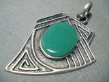 Heavy Native American Hopi Signed Green Turquoise Sterling Silver Pendant-Nativo Arts
