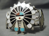 Incredible Vintage Zuni Native American Navajo Turquoise Sterling Silver Inlay Bracelet Old-Nativo Arts