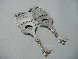 Exquisite Zuni Turquoise Needlepoint Sterling Silver Earrings Native American-Nativo Arts