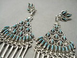 Breathtaking Vintage Native American Zuni American Turquoise Sterling Silver Dangle Earrings-Nativo Arts