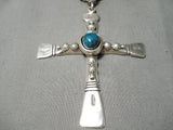Huge Heavy 100 Gram Native American Navajo Sterling Silver Cross Turquoise Necklace-Nativo Arts