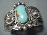 Early Vintage Native American Navajo Blue Gem Turquoise Sterling Silver Bracelet Old-Nativo Arts