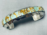 Native American Thick Very Rare #8 Turquoise Inlay Form Sterling Silver Bracelet-Nativo Arts