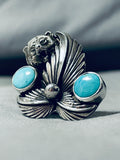 Awesome San Felipe Kingman Turquoise Sterling Silver Bear Ring-Nativo Arts
