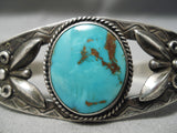 Early 1900's Vintage Native American Navajo Hand Repoussed Sterling Silver Turquoise Bracelet-Nativo Arts