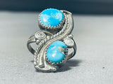 Very Rare Easter Blue Turquoise Vintage Native American Navajo Sterling Silver Ring-Nativo Arts