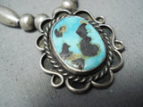 Marvelous Vintage Native American Navajo Kingman Turquoise Sterling Silver Necklace Old-Nativo Arts