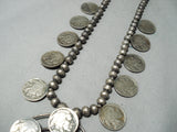 Very Old Vintage Native American Navajo Coin Sterling Silver Squash Blossom Necklace-Nativo Arts