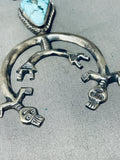 Double Yei Kachina Native American Navajo Turquoise Sterling Silver Naja Necklace-Nativo Arts
