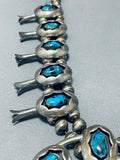Gorgeous Bisbee Turquoise Vintage Native American Navajo Sterling Silver Squash Blossom Necklace-Nativo Arts