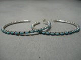 Fabulous Vintage Navajo Round Turquoise Sterling Silver Native American Earrings-Nativo Arts