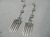 Dynamic Vintage Native American Zuni Turquoise Sterling Silver Dangle Earrings Old-Nativo Arts