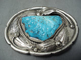 Magnificent Vintage Native American Navajo Kingman Turquoise Sterling Silver Buckle Old-Nativo Arts