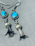 Amazing Vintage Native American Navajo Kingman Turquoise Sterling Silver Blossom Earrings-Nativo Arts