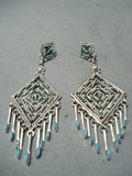Beautiful Native American Zuni Blue Gem Turquoise Sterling Silver Dangle Earrings-Nativo Arts