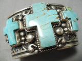 Important Native American Navajo Turquoise Christian Cross Sterling Silver Bracelet Heavy-Nativo Arts