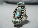 Immense Vintage Native American Navajo Old Kingman Turquoise Sterling Silver Ring Old-Nativo Arts