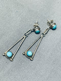 Amazing Vintage Native American Navajo Blue Gem Turquoise Sterling Silver Earrings-Nativo Arts