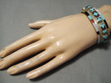 One Of The Best Vintage Native American Zuni Turquoise Side Inlay Sterling Silver Bracelet-Nativo Arts