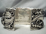 For Large Wrist- Biggest Vintage Native American Navajo Turquoise Eagle Sterling Silver Bracelet-Nativo Arts