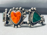 Rare Older Vintage Native American Navajo Shell Heart Turquoise Sterling Silver Bracelet-Nativo Arts