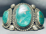 Heavy Gauge Thick Vintage Native American Navajo Green Turquoise Sterling Silver Bracelet-Nativo Arts