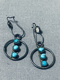 Wonderful Vintage Native American Zuni Blue Gem Turquoise Sterling Silver Earrings-Nativo Arts