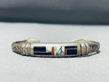 Thicker Important Vintage Native American Navajo Turquoise Sterling Silver Inlay Bracelet-Nativo Arts