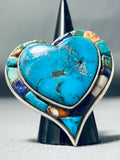 Freddy Platero Wow Huge Vintage Native American Navajo Heart Turquoise Sterling Silver Ring-Nativo Arts