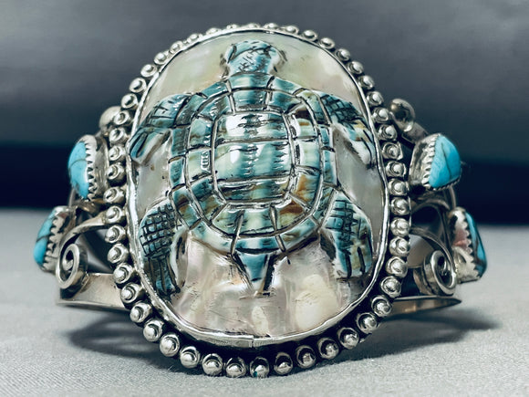 Important Francisco Gomez Turtle Turquoise Sterling Silver Bracelet-Nativo Arts