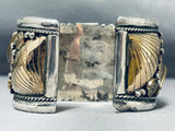 122 Gram Vintage Al Chee Native American Navajo Gold Sterling Silver Eagle Bracelet-Nativo Arts
