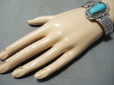 Stunning Vintage Native American Navajo Blue Diamond Turquoise Sterling Silver Bracelet-Nativo Arts