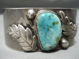 Superior Vintage Native American Navajo Royston Turquoise Sterling Silver Leaf Bracelet Old-Nativo Arts