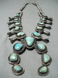 Heavy Vintage Native American Navajo Green Turquoise Sterling Silver Squash Blossom Necklace-Nativo Arts