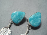Stunning Native American Navajo Turquoise Sterling Silver Feather Earrings-Nativo Arts