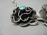 Extremely Detailed Handmade Flower Sterling Silver Turquoise Native American Navajo Necklace-Nativo Arts