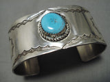 Hand Tooled Vintage Native American Navajo Native American Navajo Sky Blue Turquoise Sterling Silver Bracelet-Nativo Arts