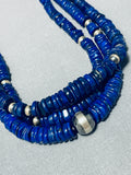 One Of The Best Native American Navajo Lapis Sterling Silver Hand Tooled Necklace-Nativo Arts