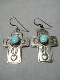 Native American Exceptional Vintage Sleeping Beauty Turquoise Sterling Silver Cross Earrings-Nativo Arts