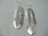 One Of The Longest Native American Navajo Sterling Silver Feather Earrings-Nativo Arts