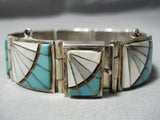 So Detailed!! Vintage Native American Navajo Sterling Silver Turquoise Link Bracelet Old-Nativo Arts