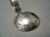 Advanced Technique Hand Tooled Vintage Native American Navajo Sterling Silver Button Pendant-Nativo Arts