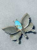 Unforgettable Vintage Native American Navajo Kingman Turquoise Sterling Silver Pin Signed-Nativo Arts