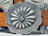 Authentic Signed Vintage Native American Navajo Sterling Silver Hand Tooled Concho Belt Old-Nativo Arts