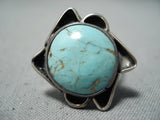 Amazing Vintage Native American Navajo #8 Turquoise Sterling Silver Ring Old-Nativo Arts