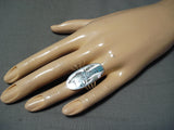 Fascinating Vintage Signed Native American Zuni Turquoise Inlay Bird Sterling Silver Ring-Nativo Arts