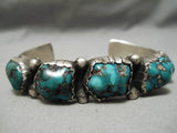 Chunky And Hefty Vintage Native American Navajo Turquoise Sterling Silver Bracelet Old-Nativo Arts